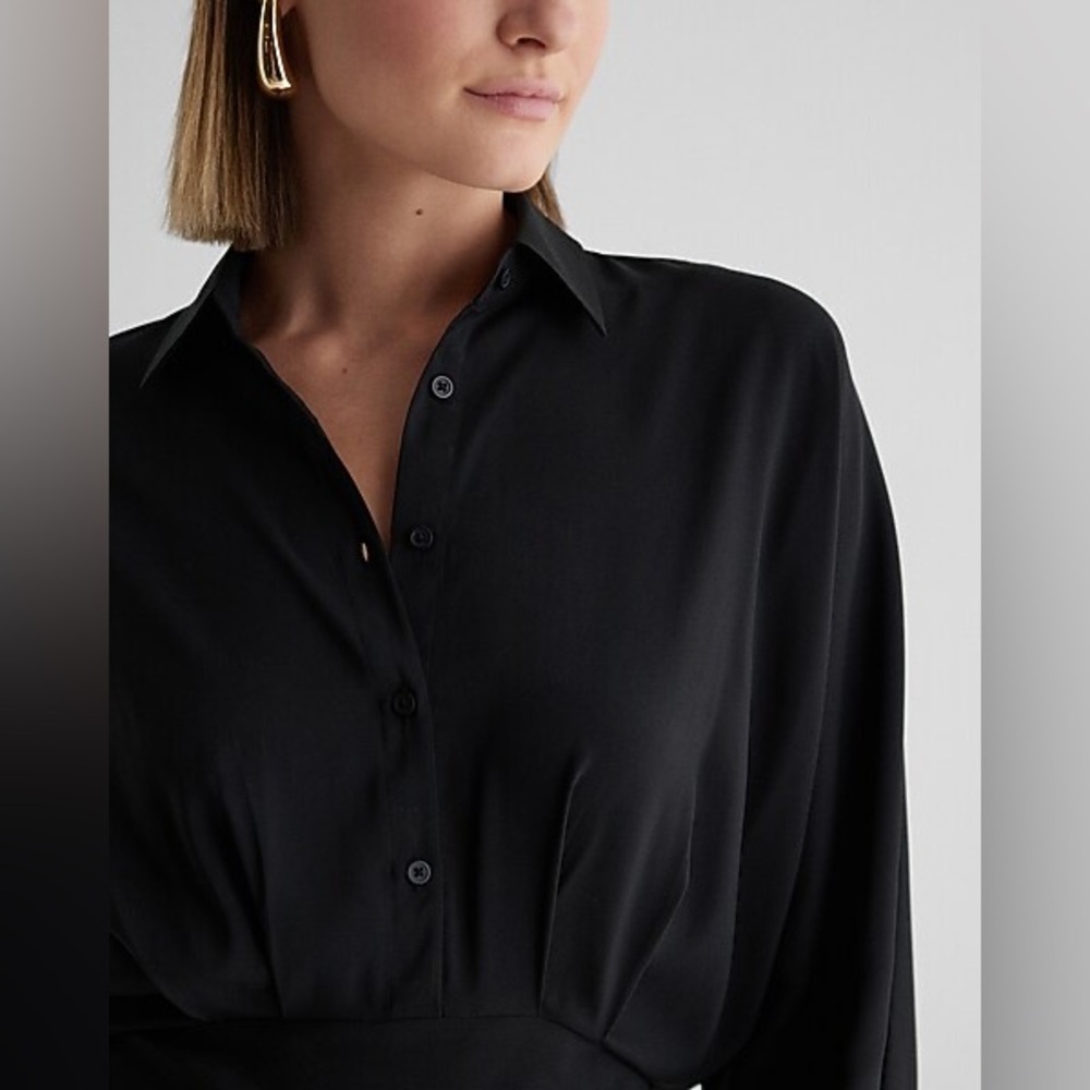 Nwot Half Button Down Express Black Portofino Lon… - image 2